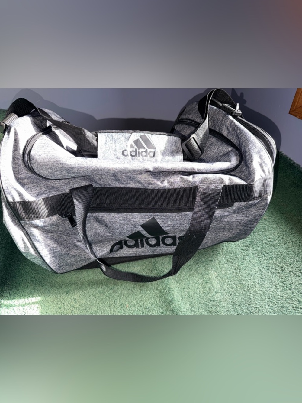 Adidas Gray Heather Duffel Bag with Black Straps Medium